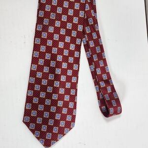 Faberge Burgundy Tie with Blue and Gold Square Medallions